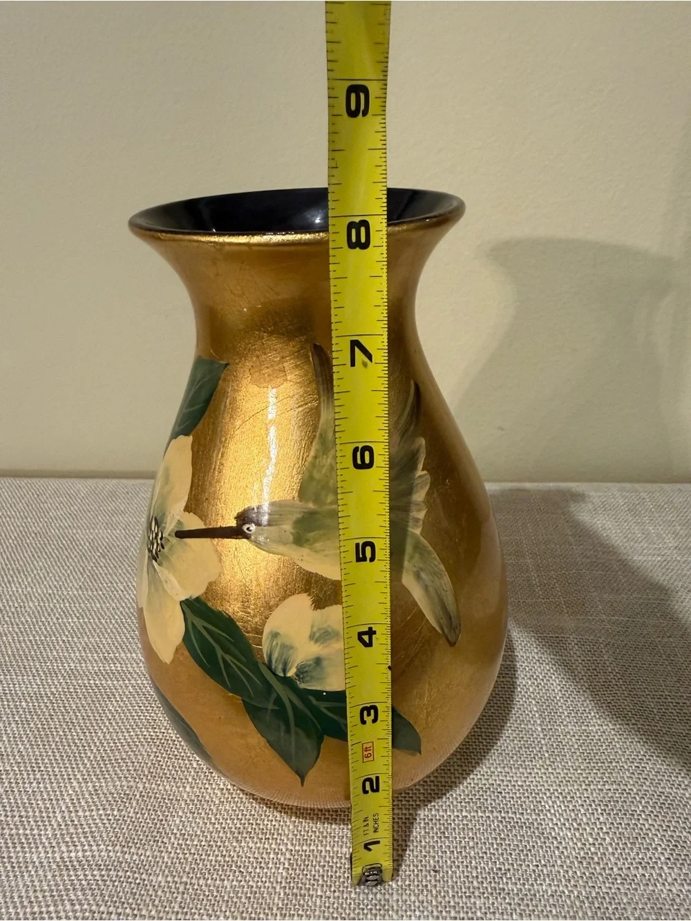 Formalities by Baum Brothers Gold Hand Painted Vase Magnolia & Hummingbird⁠